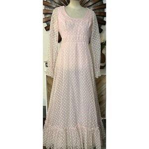 vintage jack Bryan sheer polka dot pink Prairie Maxi Dress Medium